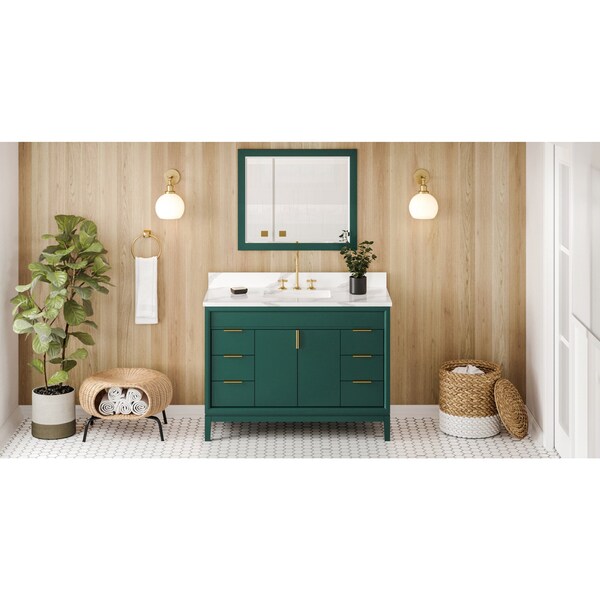 Jeffrey Alexander 48In. Forest Green Theodora Vanity, Calacatta Vienna Quartz Vanity Top, Undermount Rectangle Bowl VKITTHE48GNCQR - main